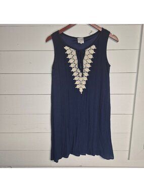 Naif Women's Sleeveless Navy Dress With Crochet Lace Detail